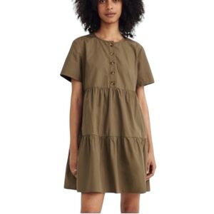 Madewell Button Front Cotton Poplin Tiered Dress Olive Green Size XSmall